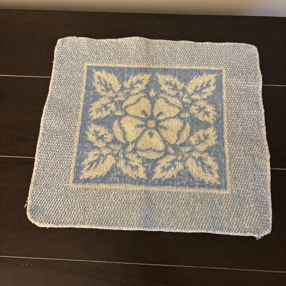 Vintage Martex Washcloths | Set of 2 | Blue White Floral Damask | Cotton | USA